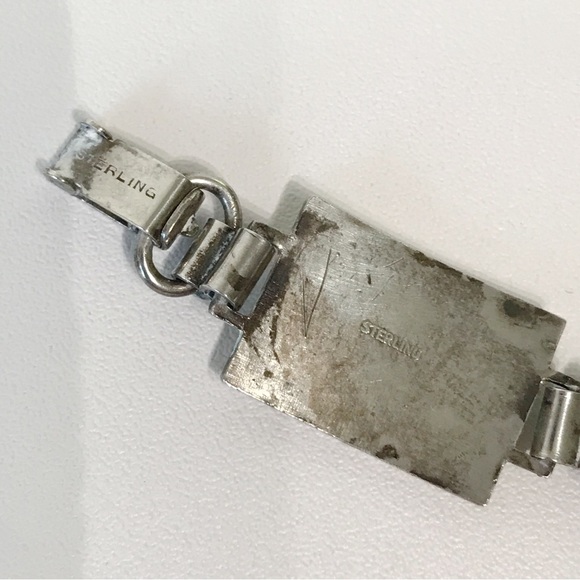 Sterling Silver Guilloche Vintage Rose Enamel Link Plate Bracelet 6.5" Cottage - Picture 2 of 16